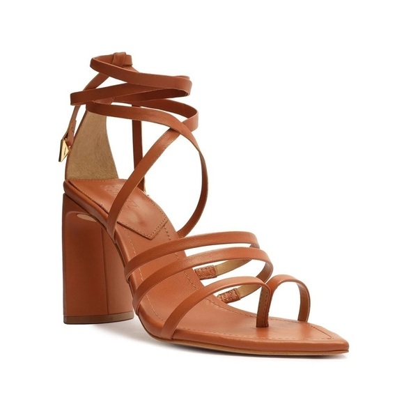Schutz Leaf Nappa Leather Heel Sandal - 8 - Picture 1 of 8